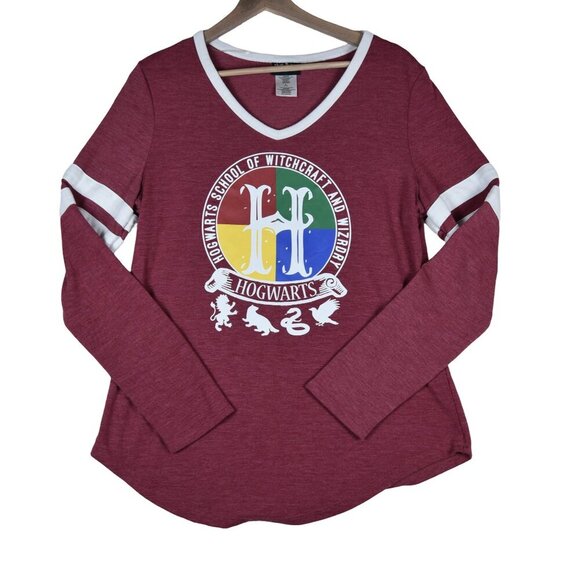 Harry Potter Hogwarts Baseball Long T Shirt Unisex L Red Pullover - Picture 1 of 6